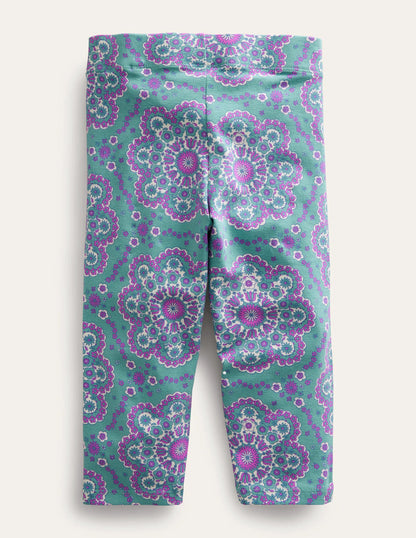 Fun Cropped Leggings-Aqua Sea Daisy