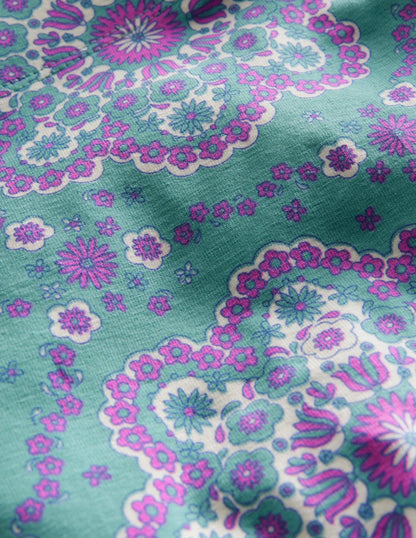 Fun Cropped Leggings-Aqua Sea Daisy