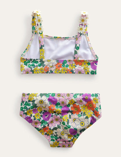 Daisy Strap Bikini-Ivory & Radiant Orchid Floral