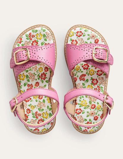 Leather Buckle Sandals-Pink