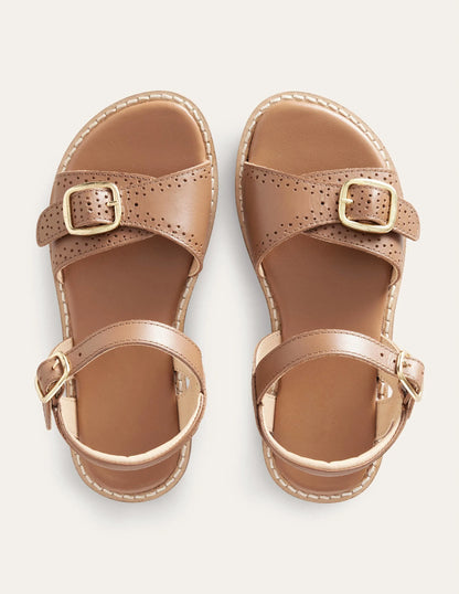 Leather Buckle Sandals-Tan