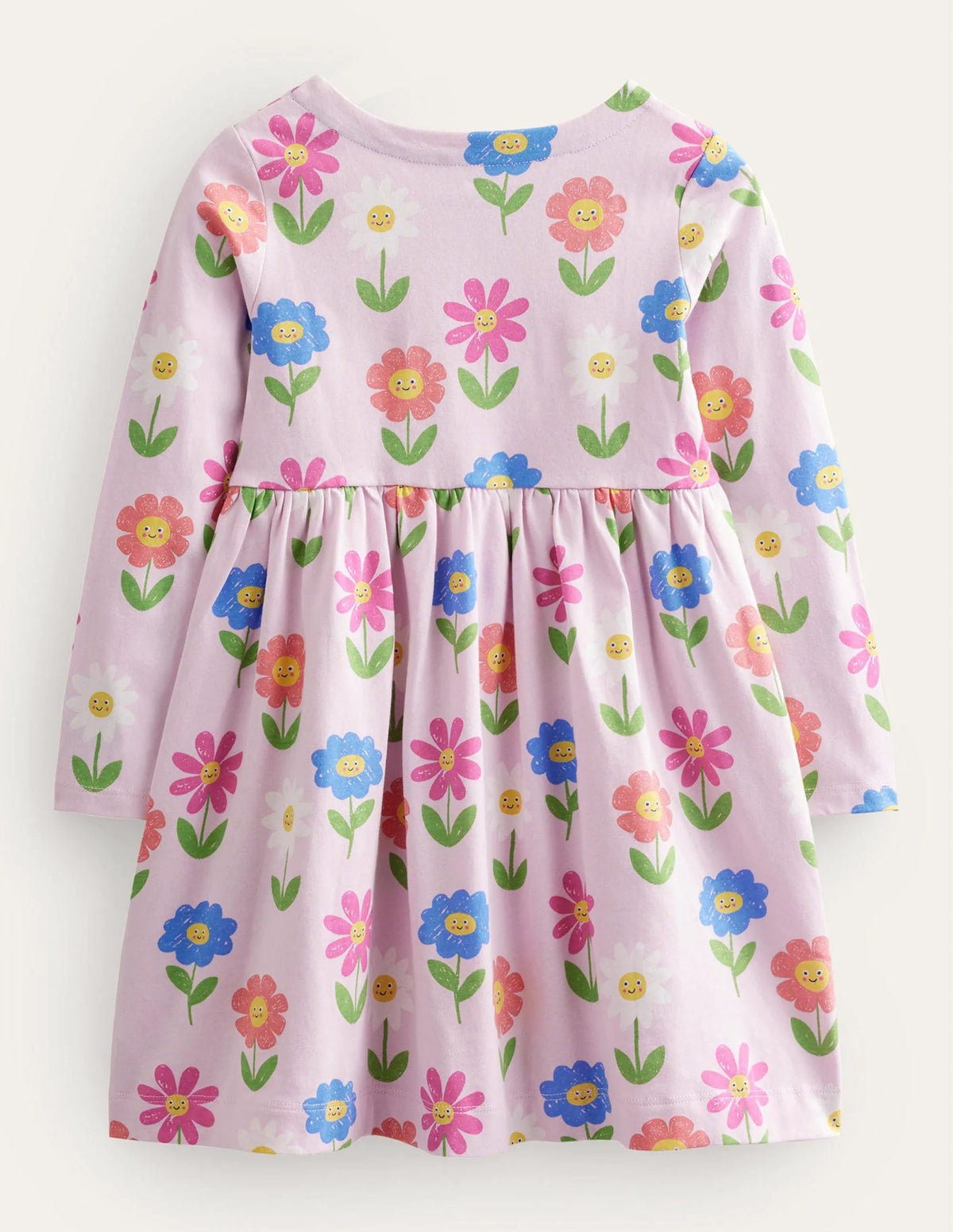 Long Sleeve Fun Jersey Dress-Winsome Pink Flowers