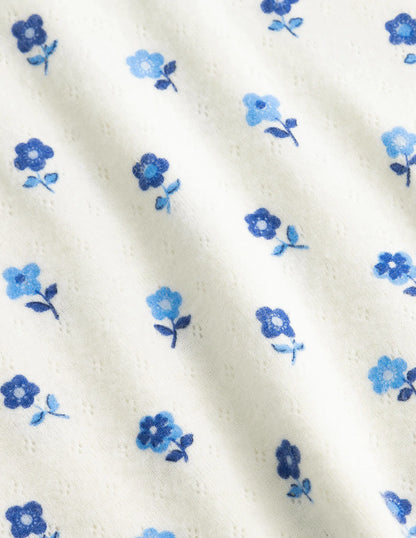 Supersoft Pointelle T-shirt-Vanilla Pod Blue Flower