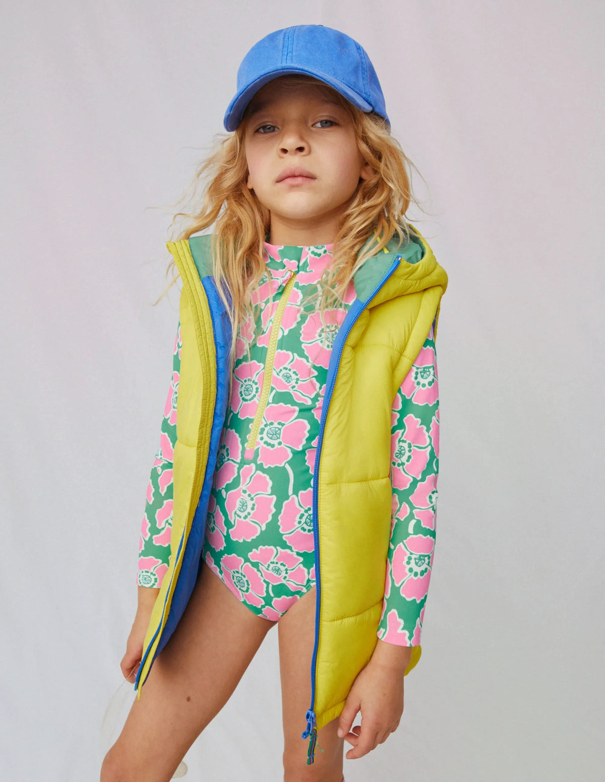Long-sleeved Swimsuit-Lilac/Green Poppies