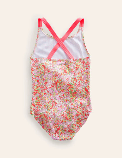 Cross-back Printed Swimsuit-Spring Time Floral
