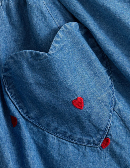 Woven Twirly Skirt-Mid Vintage Denim Hearts