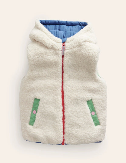 Borg Mix Reversible Gilet-Bubblegum Pink Colourblock