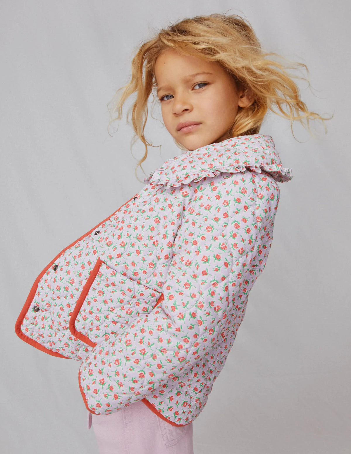 Quilted Collar Jacket-Lilac Pink Vintage Floral