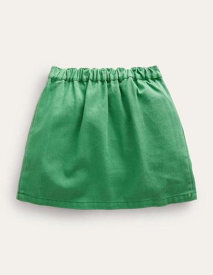 Denim Button Through Skirt-Mountain Green