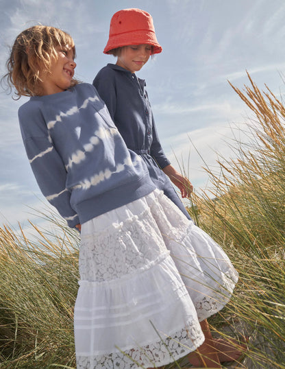 Smocked Tiered Midi Skirt-White