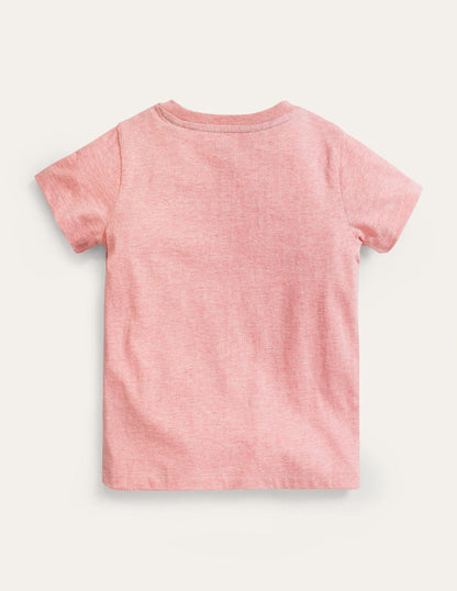 Peeping Pocket T-Shirt-Peach Pink Cat