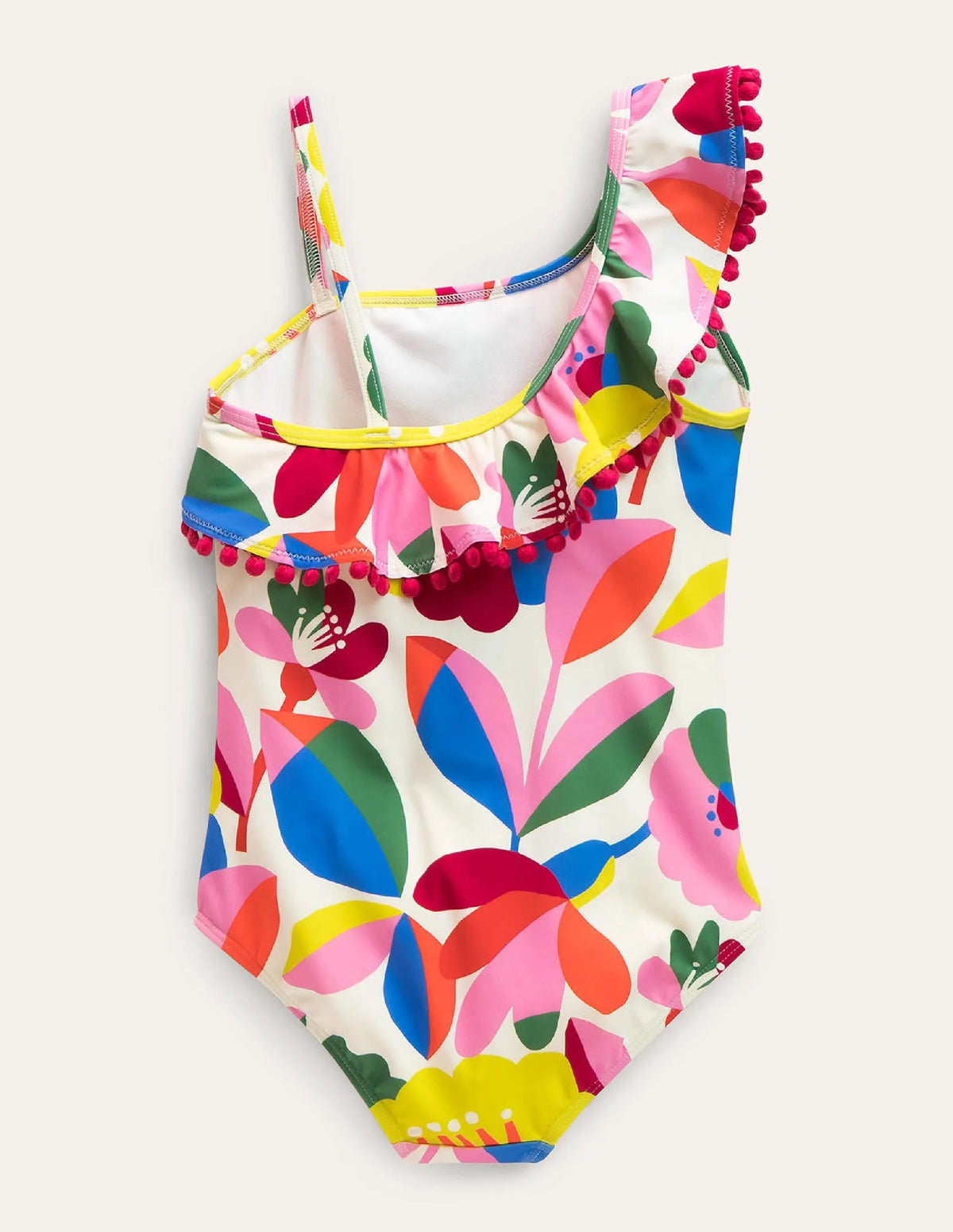 Frilly One Shoulder Swimsuit-Ivory and Multi Floral