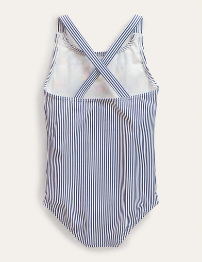Embroidered Swimsuit-Starboard Ivory Stripe, Parrot