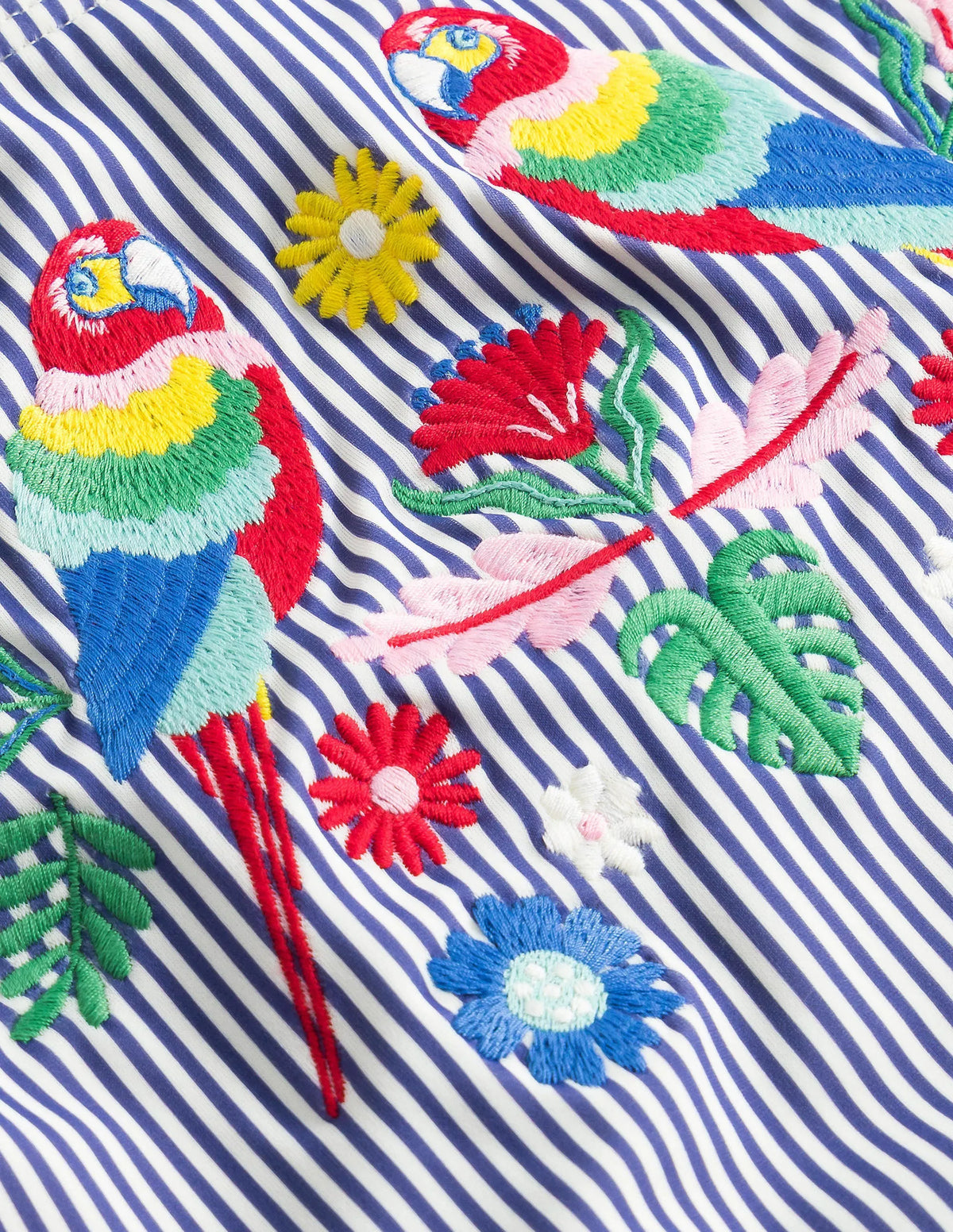 Embroidered Swimsuit-Starboard Ivory Stripe, Parrot