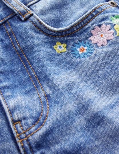 Denim Shorts-Light Vintage Flowers