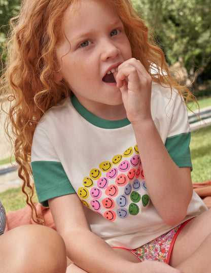 Printed Graphic T-shirt-Mountain Green Rainbow