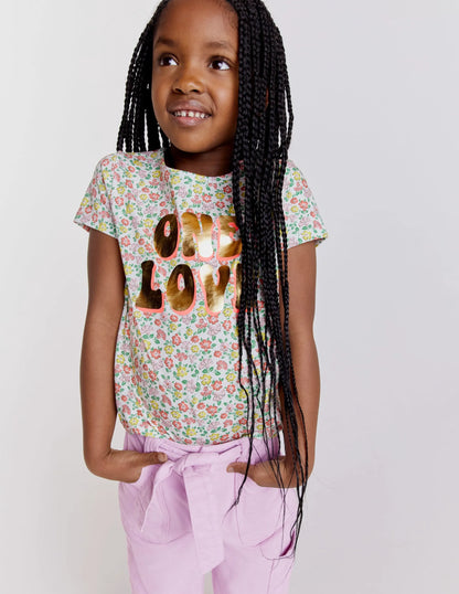 Foil Printed Slogan T-shirt-Vanilla Pod Floral