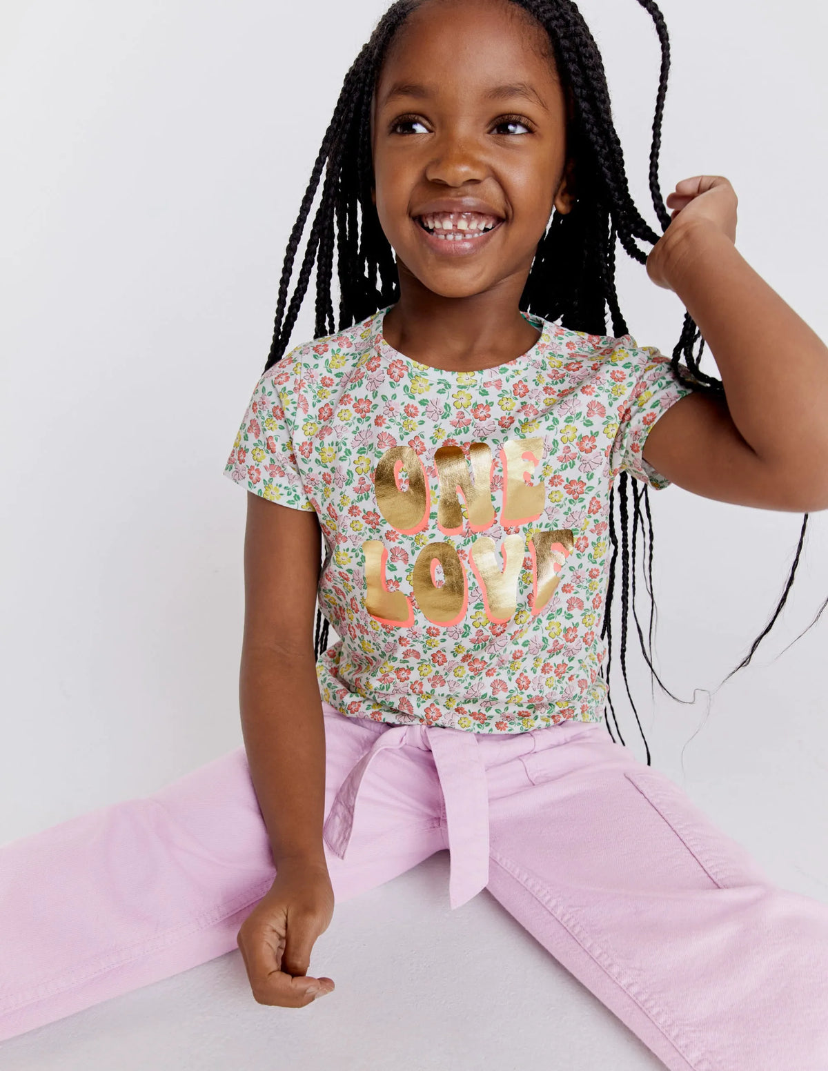 Foil Printed Slogan T-shirt-Vanilla Pod Floral
