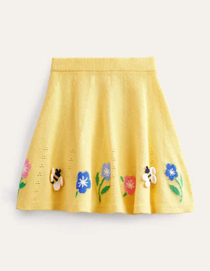 Embroidered Knitted Skirt-Soft Lemon