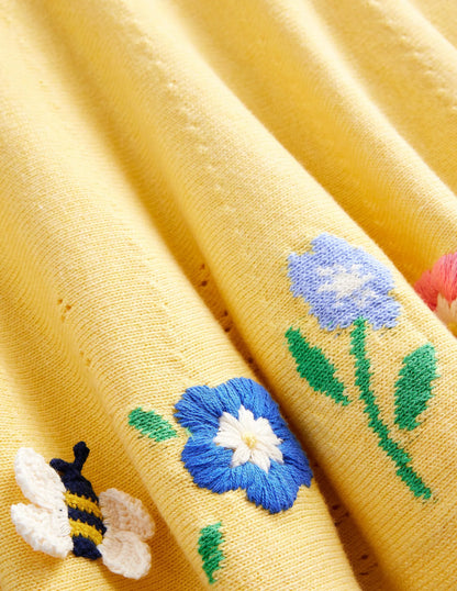 Embroidered Knitted Skirt-Soft Lemon