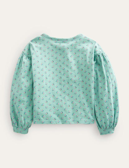 Embroidered Top-Turquoise Blue Wild Flower