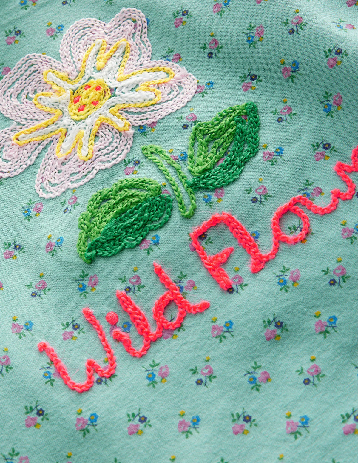Embroidered Top-Turquoise Blue Wild Flower