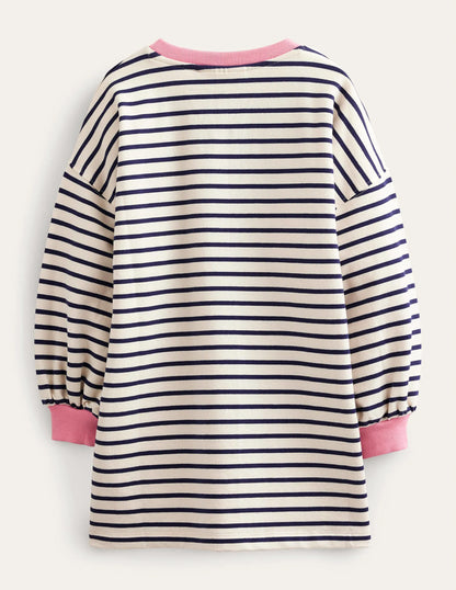 Graphic Sweat Tunic-Vanilla Pod/Navy Flowers