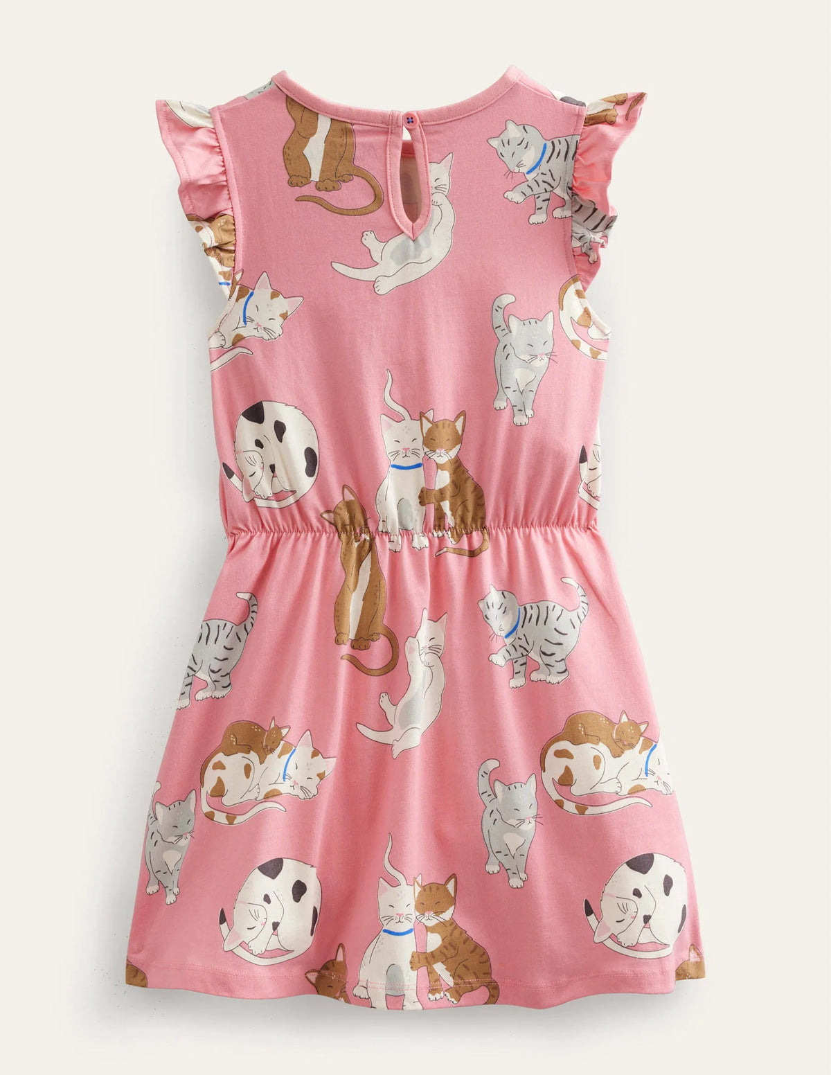Frill Sleeve Jersey Dress-Crab Apple Pink Cats