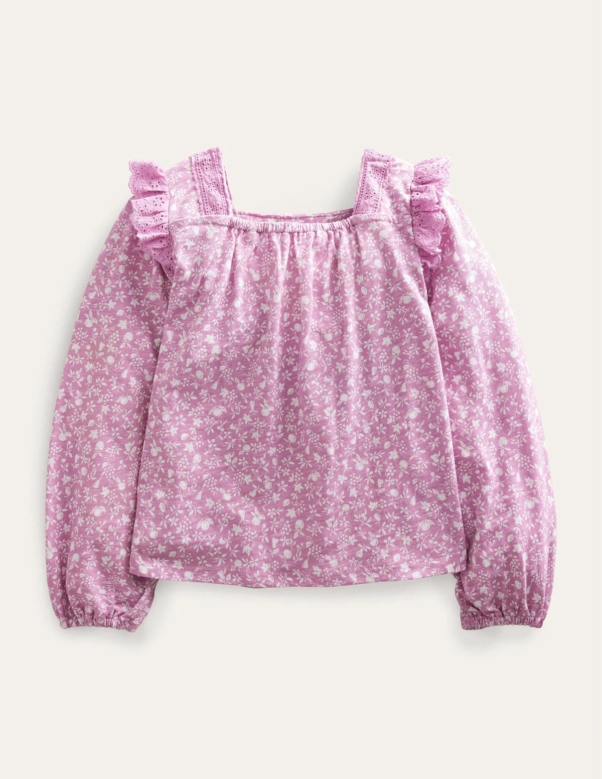 Square Neck Broderie Mix Top-Soft Lavender Floral