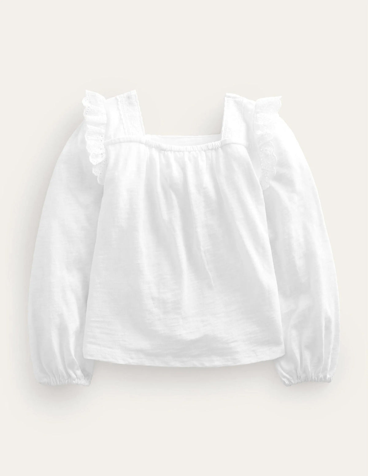 Square Neck Broderie Mix Top-White