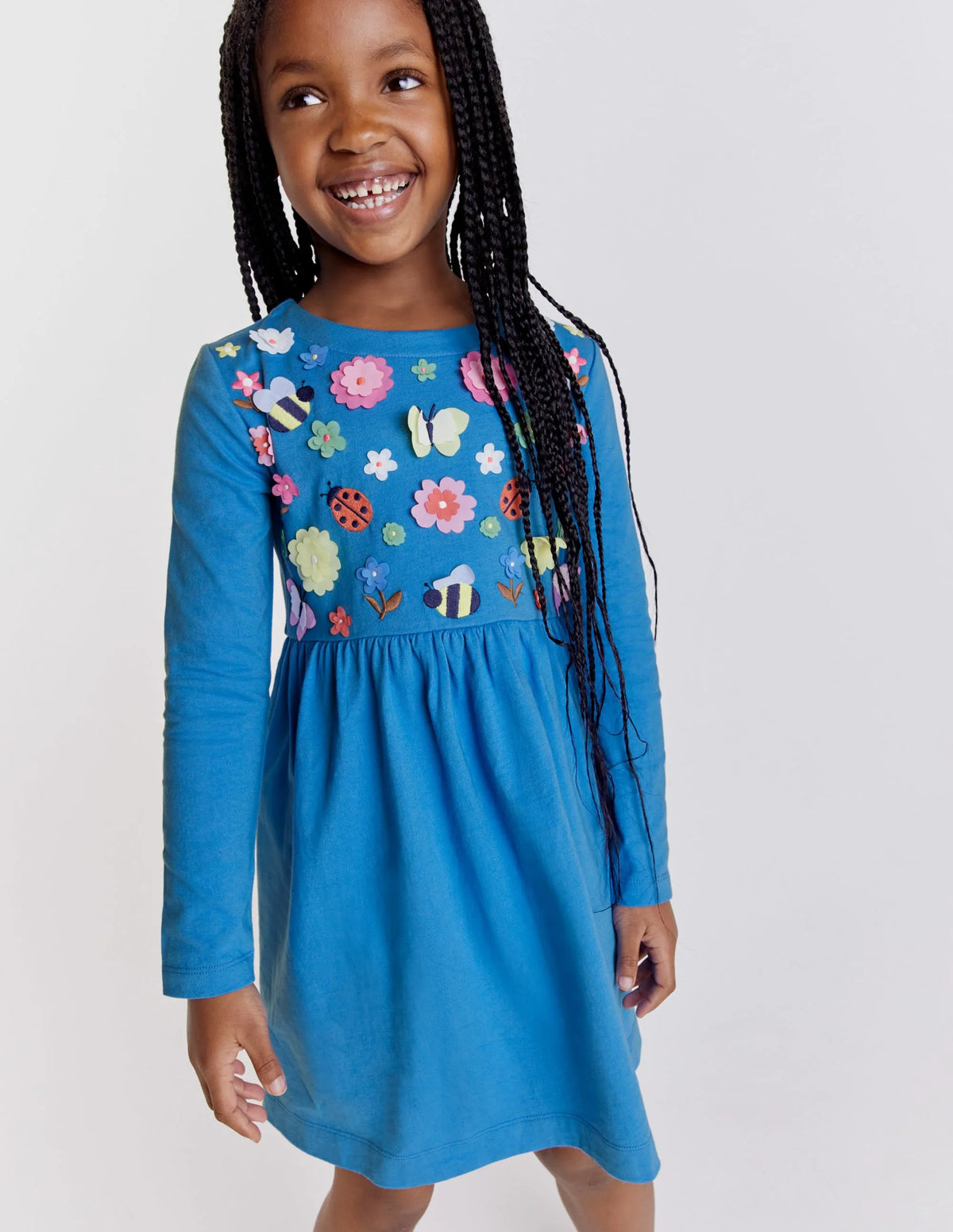 Flutter Jersey Dress-Penzance Blue Floral
