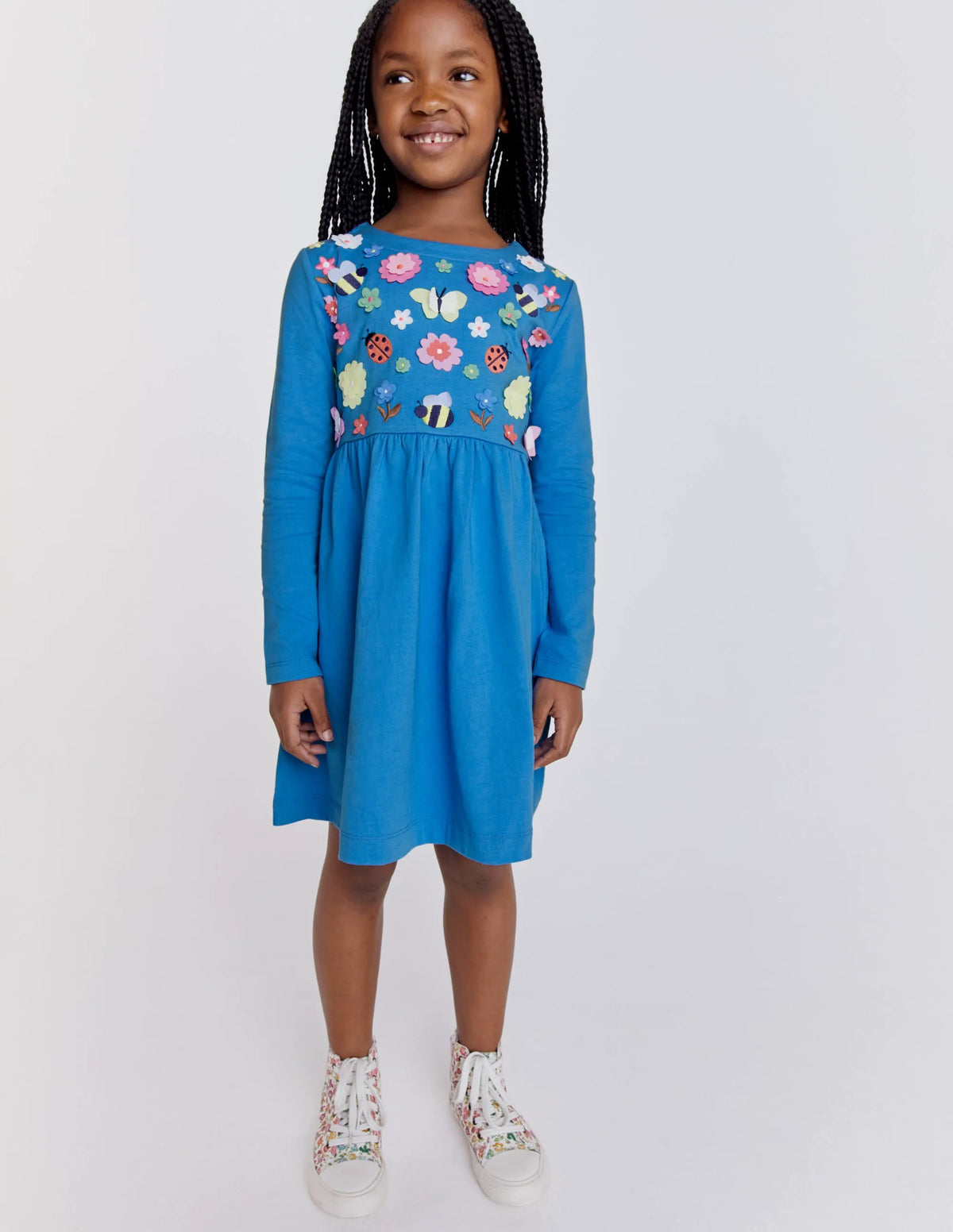 Flutter Jersey Dress-Penzance Blue Floral