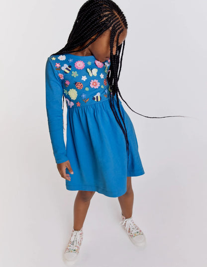 Flutter Jersey Dress-Penzance Blue Floral