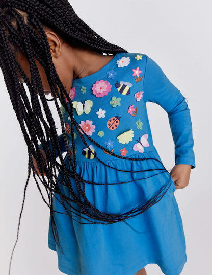 Flutter Jersey Dress-Penzance Blue Floral