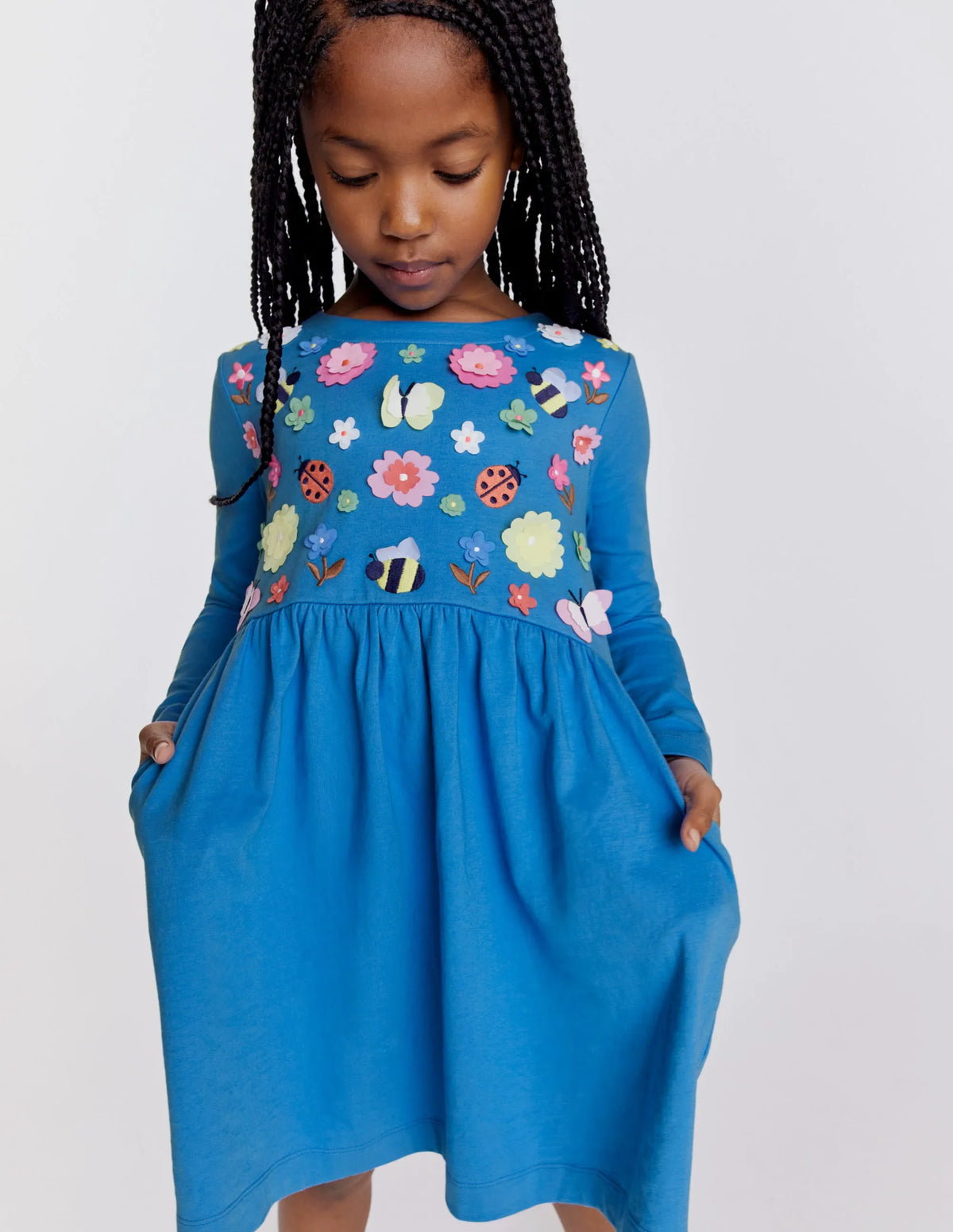 Flutter Jersey Dress-Penzance Blue Floral