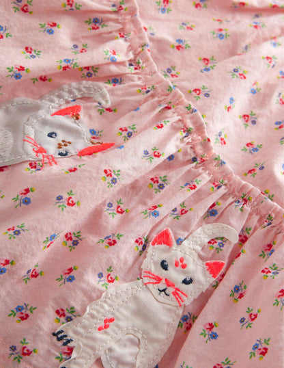 Appliqué Skirt-Dusty Pink Cats