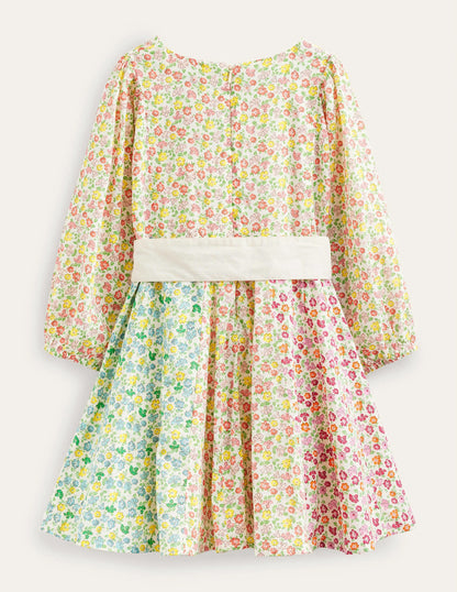 Full Skirt Bow Dress-Rainbow Hotchpotch Floral