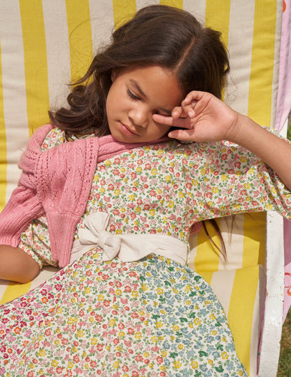 Full Skirt Bow Dress-Rainbow Hotchpotch Floral