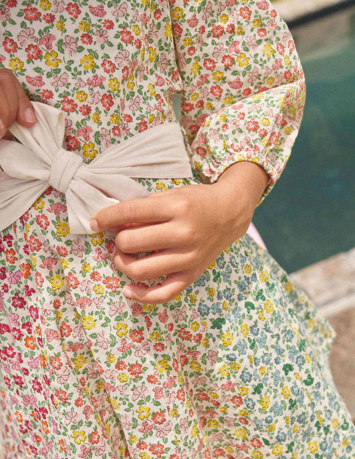 Full Skirt Bow Dress-Rainbow Hotchpotch Floral