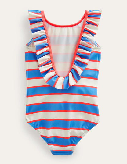Frilly Swimsuit-Penzance Blue and Red Stripe