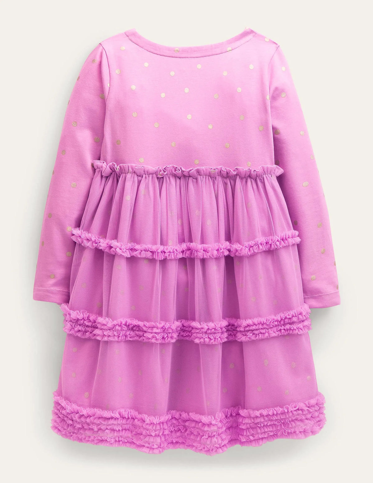 Long Sleeve Jersey Tulle Dress-Orchid Petal Pink/Gold Spot