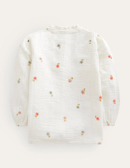 Double Cloth Embroidered Top-Ivory Floral