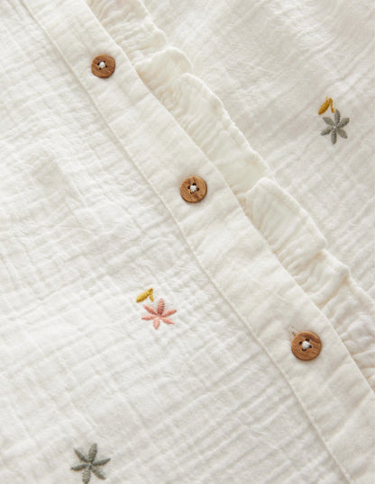 Double Cloth Embroidered Top-Ivory Floral