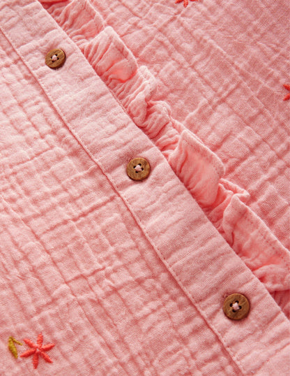 Double Cloth Embroidered Top-Dusty Pink Floral