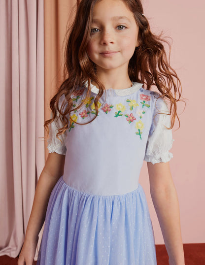 Embroidered Cross-Back Dress-Whisper Blue