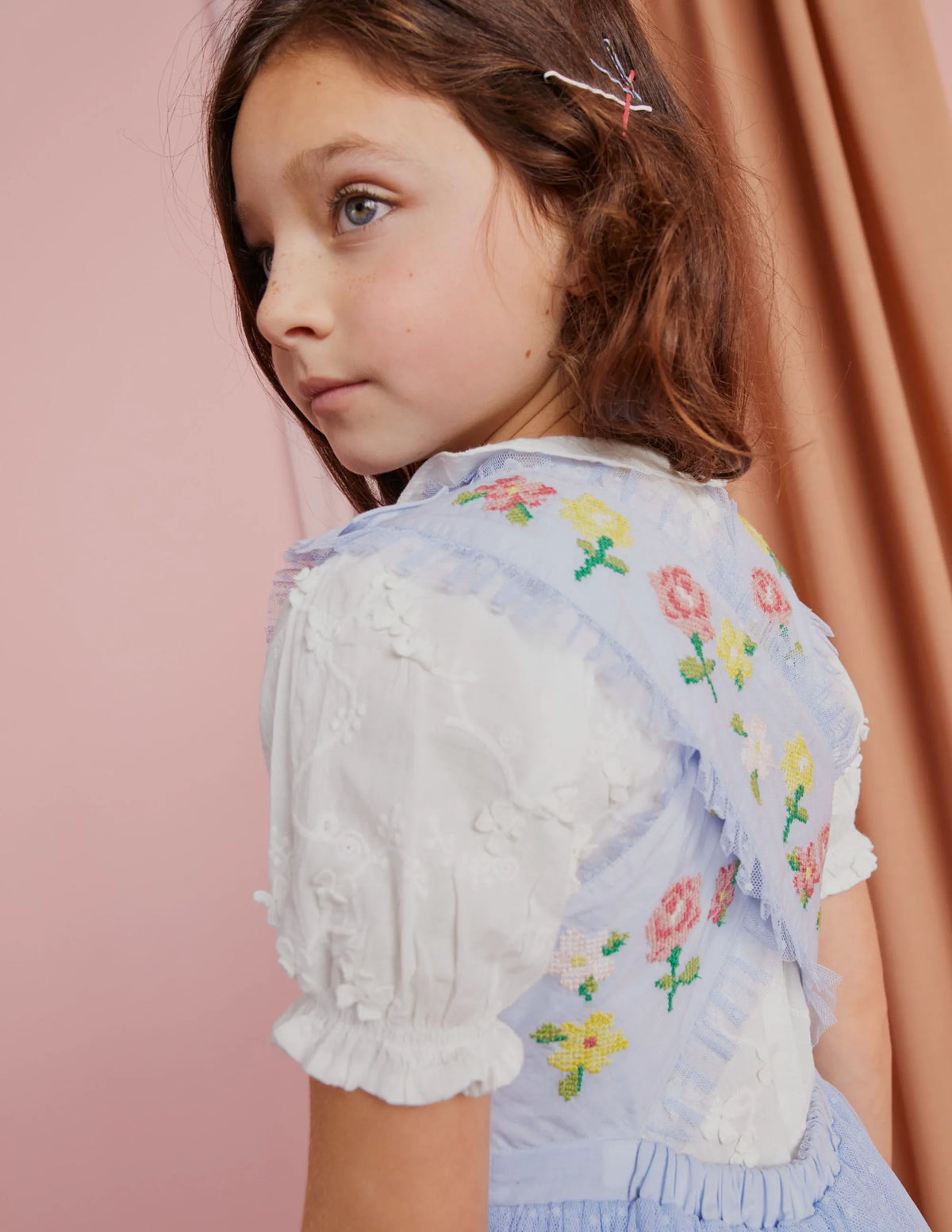 Embroidered Cross-Back Dress-Whisper Blue
