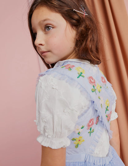 Embroidered Cross-Back Dress-Whisper Blue
