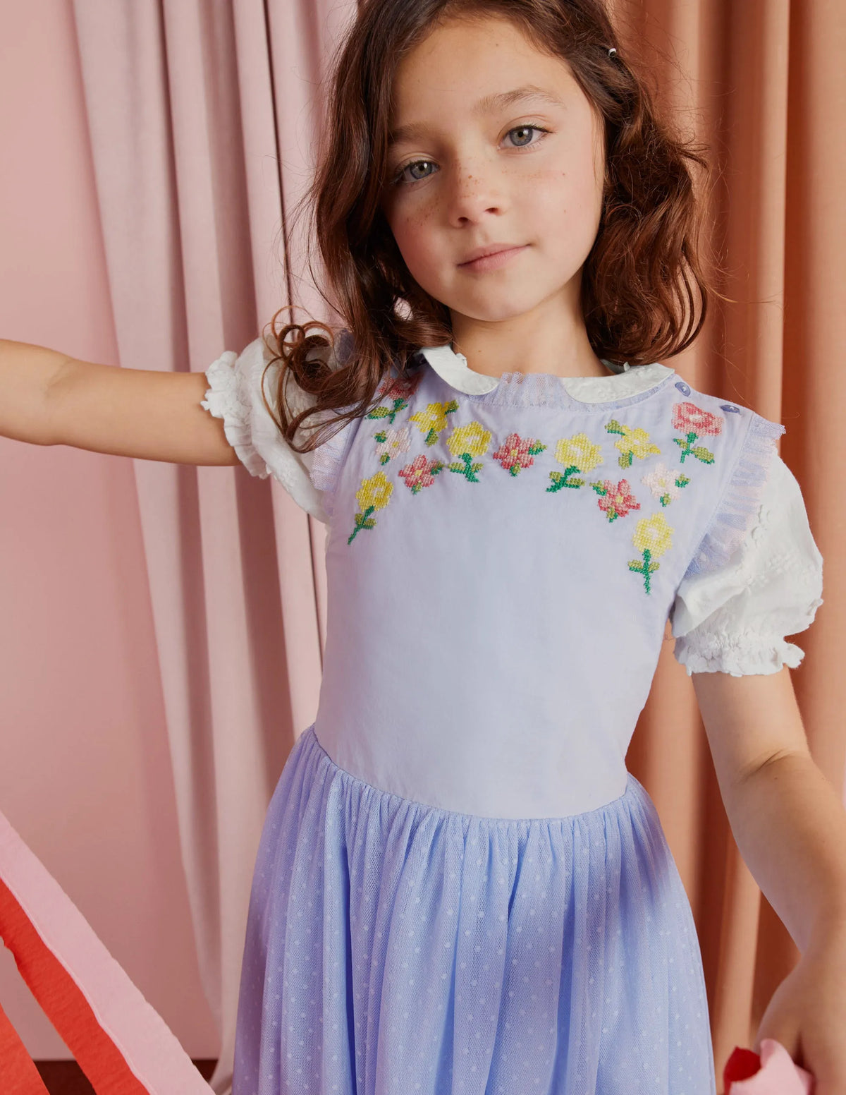 Embroidered Cross-Back Dress-Whisper Blue