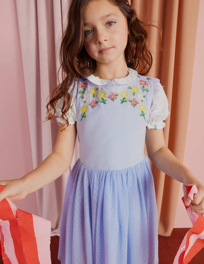 Embroidered Cross-Back Dress-Whisper Blue