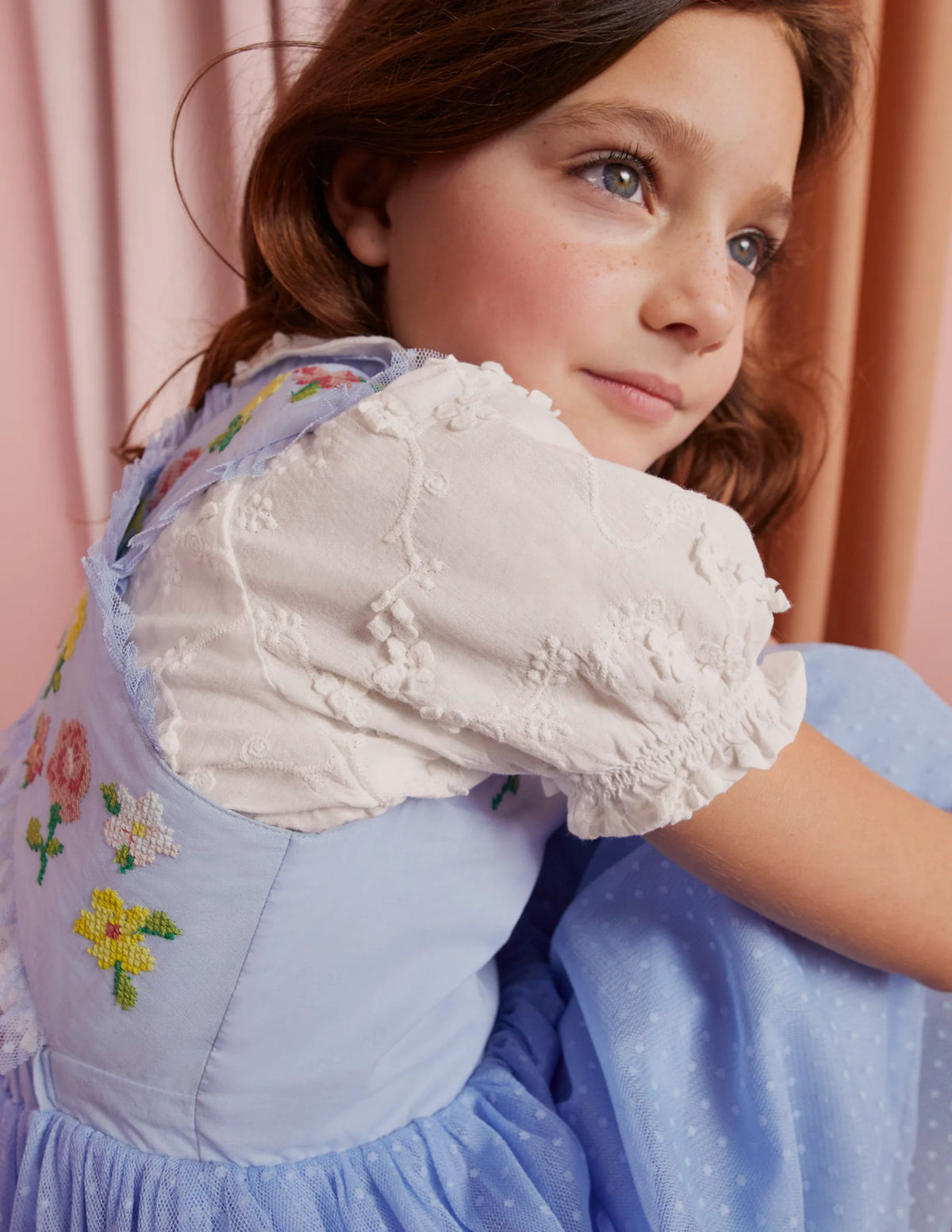Embroidered Cross-Back Dress-Whisper Blue